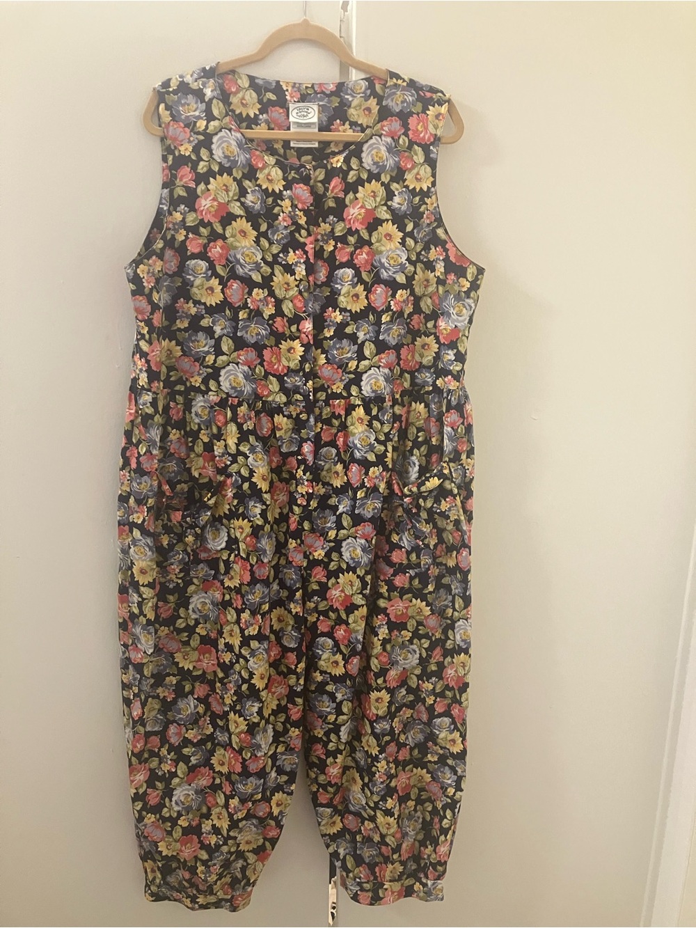 Laura Ashley Womens Vintage Floral Cotton Romper Jumpsuit Cottagecore Sz XL.